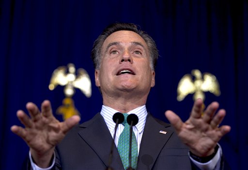 Republican presidential candidate, former Massachusetts Gov. Mitt Romney speaks at the University of Chicago in Chicago, Monday, March 19, 2012. (AP Photo/Steven Senne) (AP)