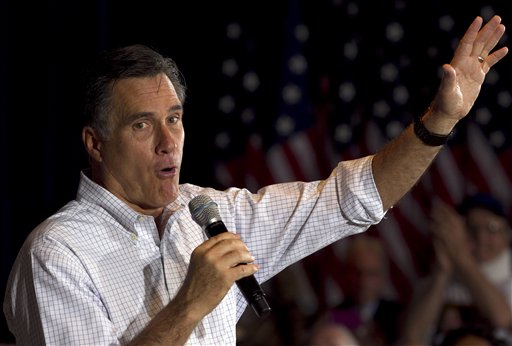 Republican presidential candidate, former Massachusetts Gov. Mitt Romney addresses an audience during a campaign stop at an American Legion post in Arbutus, Md., Wednesday, March 21, 2012. (AP Photo/Steven Senne) (AP)