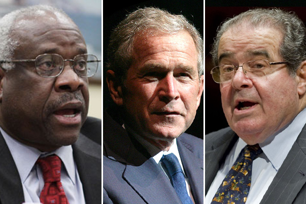 Clarence Thomas, George W. Bush and Antonin Scalia (AP)