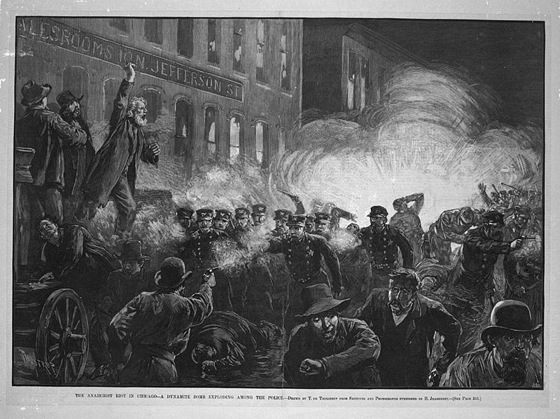 This 1886 engraving depicts the Haymarket affair. (Wikipedia)