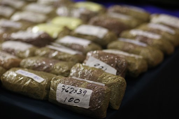 Packages of ammunition, allegedly seized from drug gang suspect Erick Valencia Salazar, alias "El 85," in Mexico City, Monday March 12, 2012 (AP Photo/Alexandre Meneghini)