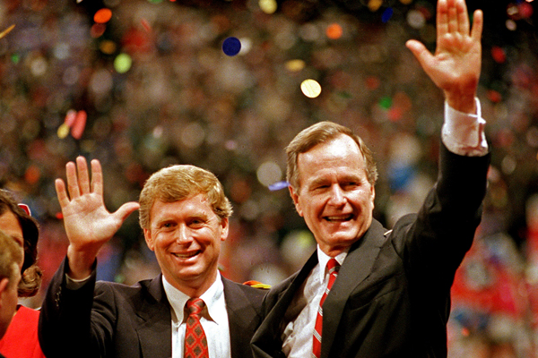 Dan Quayle and George H.W. Bush at the 1988 Republican National Convention. (AP/J. Scott Applewhite)