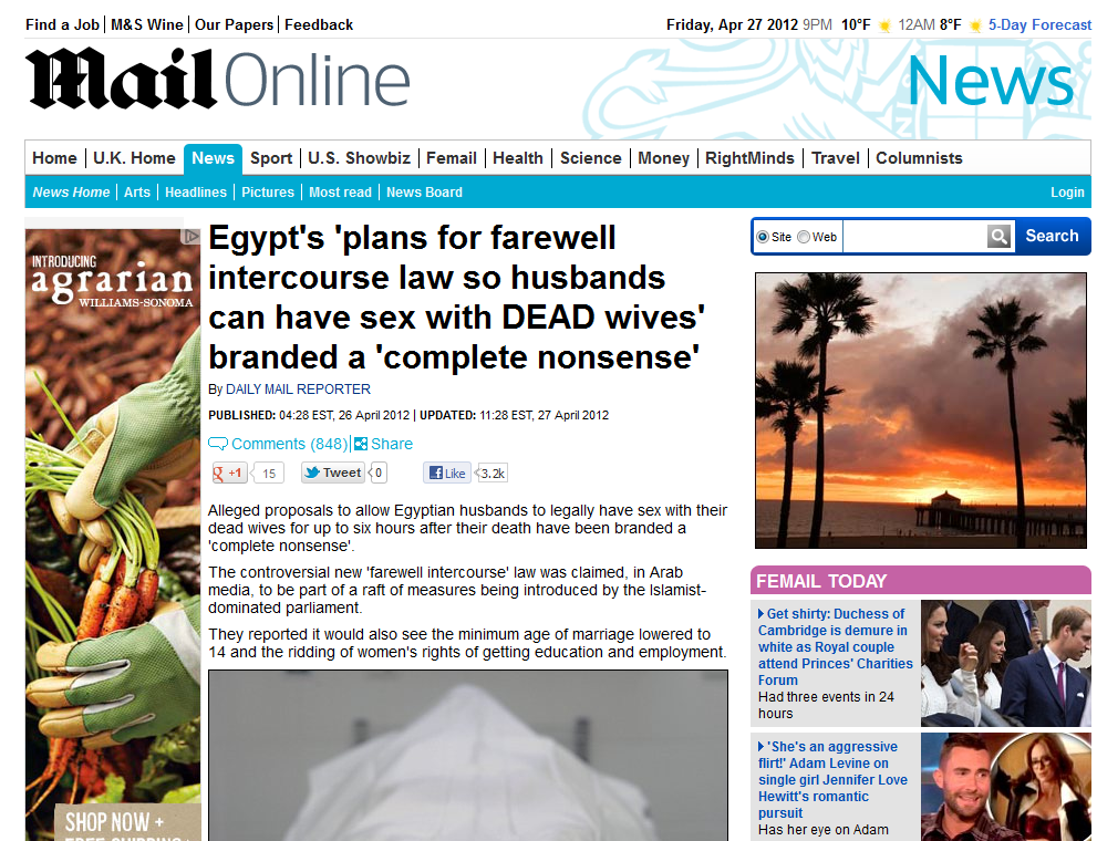 The (now updated) Daily Mail story that launched the necrophilia myth (Daily Mail)
