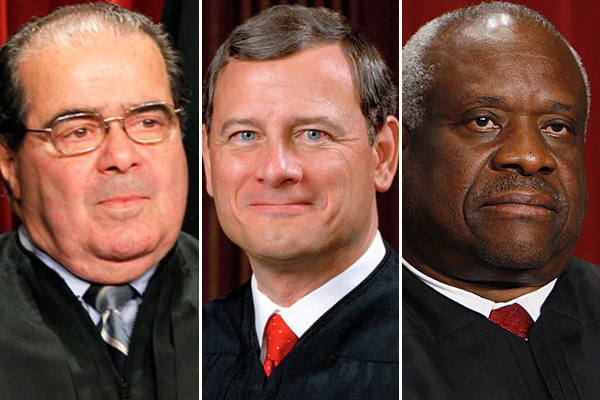 Antonin Scalia, John Roberts and Clarence Thomas