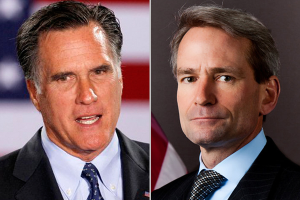 Mitt Romney and Terence Flynn, the NLRB member who allegedly leaked information to a campaign advisor. (AP)