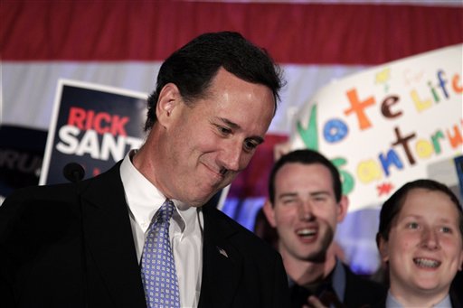 Republican presidential candidate, former Pennsylvania Sen. Rick Santorum speaks during a primary election night party in Cranberry, Pa., Tuesday, April 3, 2012. (AP Photo/Jae C. Hong) (AP)