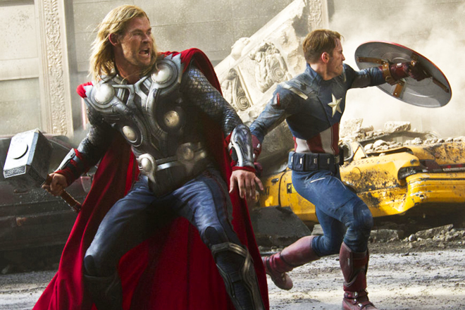 Chris Hemsworth and Chris Evans in "The Avengers"