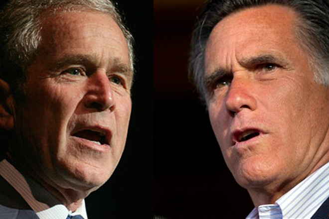 George W. Bush and Mitt Romney (AP)