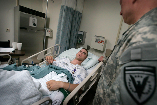 A soldier is prepared for an operation at Landstuhl Regional Medical Center. (Reuters/Kai Pfaffenbach)