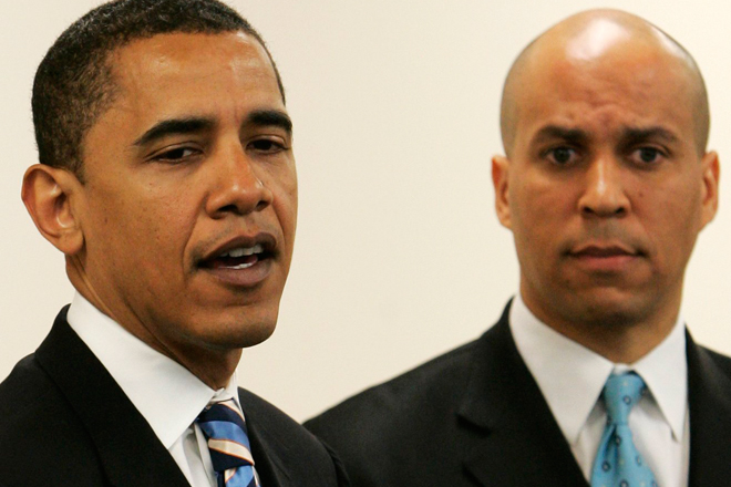 President Obama and Cory Booker (AP/Matt Derer)