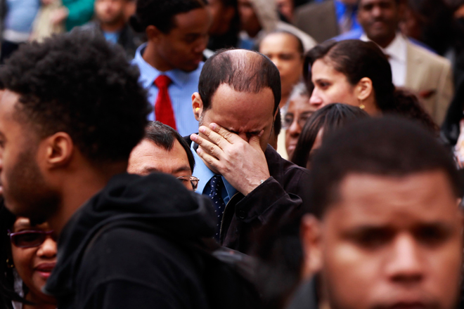 Job seekers attend the Dr. Martin Luther King Jr. career fair in New York City on April 12. (Reuters/Lucas Jackson)