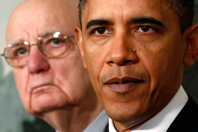 Paul Volcker and President Obama (Reuters/Kevin Lamarque)