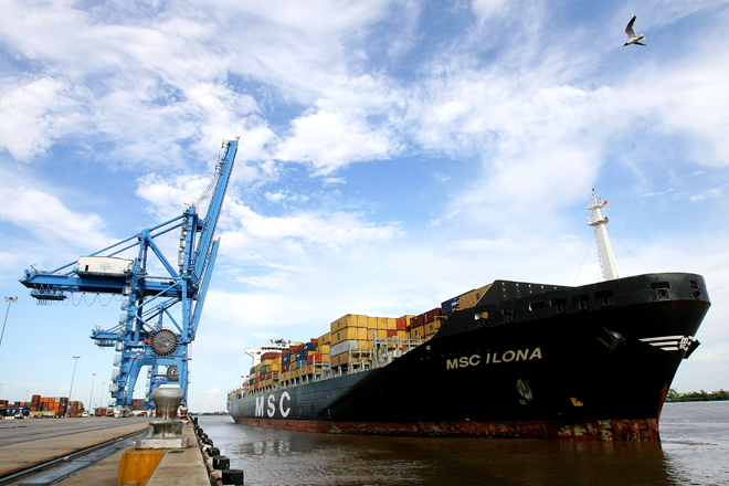 A cargo ship docks in New Orleans. (Reuters/Sean Gardner)