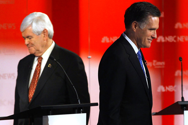 Newt Gingrich and Mitt Romney (Reuters/Brian Snyder)