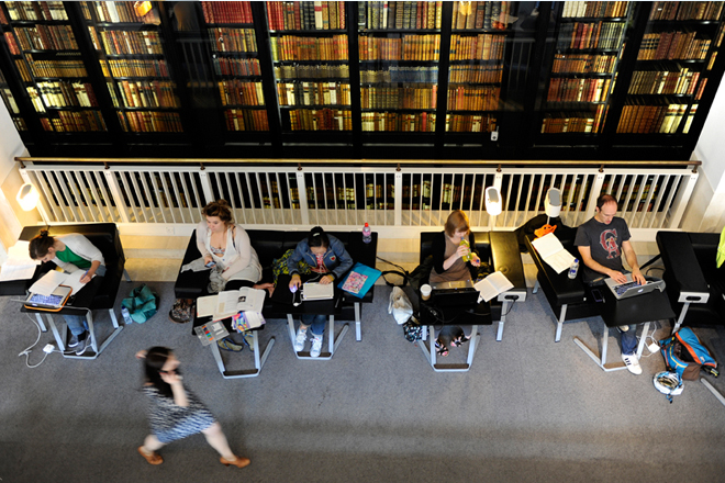 People studying at the British Library in London. (Reuters/Paul Hackett)