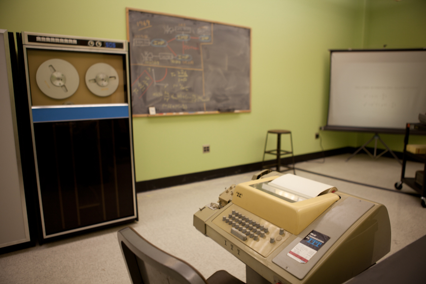 A re-creation of the first ARPANET node, installed at UCLA in 1969, at ULCA's Kleinrock Internet History Center. (UCLA)