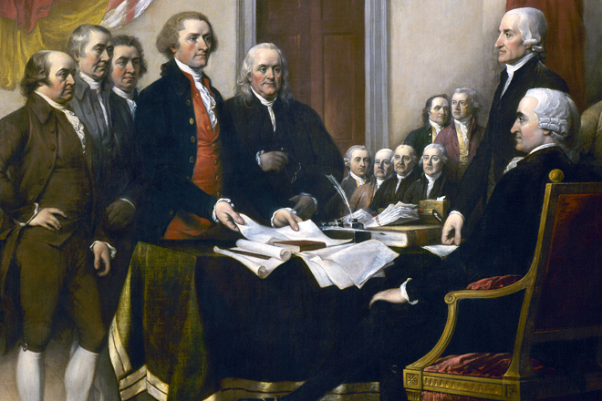 A detail from John Trumball's "Declaration of Independence"