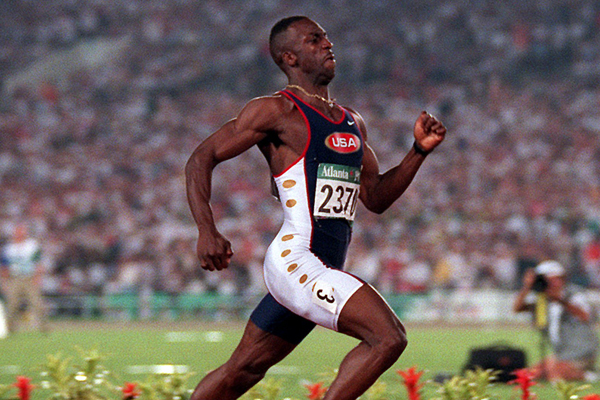 Michael Johnson at the 1996 Olympic Games in Atlanta. (AP/Michael Probst)