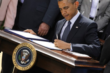 President Obama signing the Jumpstart Our Business Startups (JOBS) Act in April. (Credit: Reuters/Jason Reed)