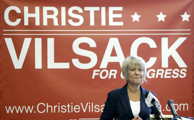 In this July 19, 2011, file photo, former Iowa first lady Christie Vilsack announces she has formally joined the race for Congress, in Ames, Iowa. (AP/Charlie Neibergall)