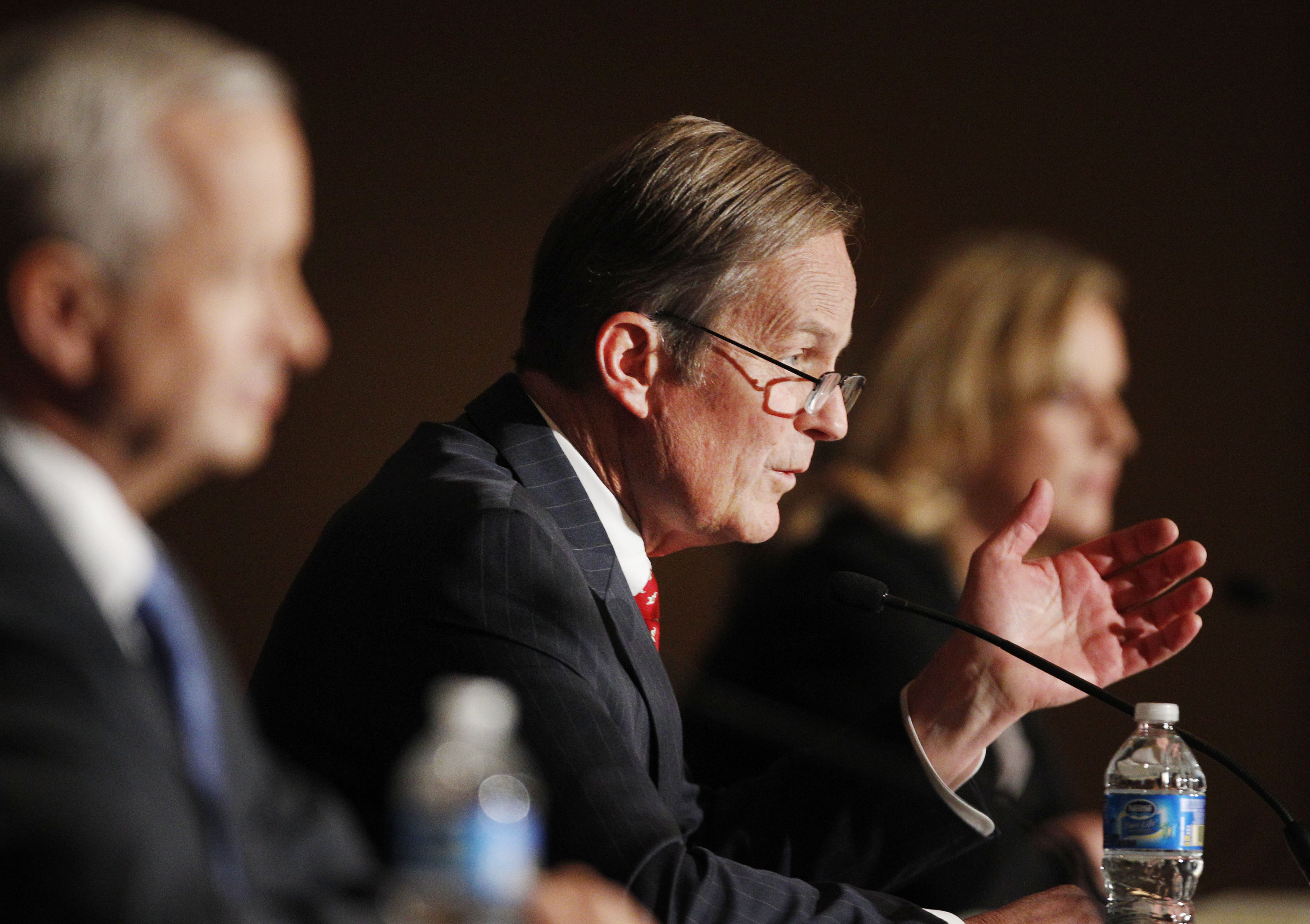 Senate candidate Rep. Todd Akin, R-Missouri, speaks during a forum at a Republican conference in Kansas City, Mo., Saturday, Feb. 18, 2012. (AP Photo/Orlin Wagner) (Associated Press)