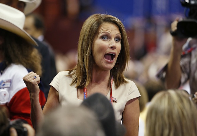Rep Michele Bachman, R-Minn., talks to delegates at the Republican National Convention in Tampa, Fla., on Aug. 28, 2012. (AP/Jae C. Hong)