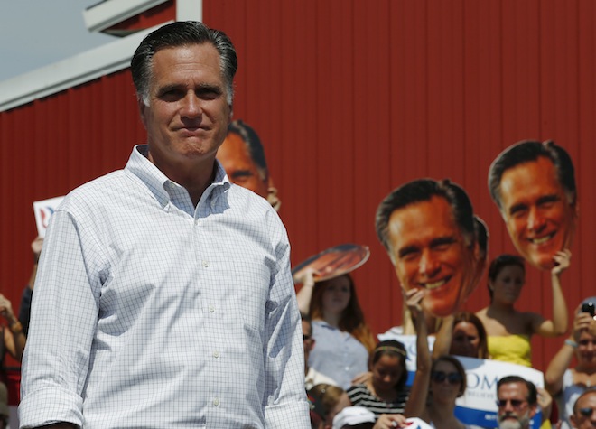 Republican presidential candidate and former Massachusetts Governor Mitt Romney speaks at a campaign rally at the Long Family Orchard and Farm in Commerce, Michigan August 24, 2012. (Reuters/Brian Snyder)