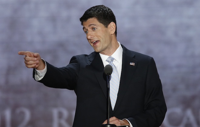 Republican vice presidential nominee Rep. Paul Ryan accepts the nomination as he addresses delegates during the third session of the Republican National Convention in Tampa, Florida, August 29, 2012. (Reuters/Mike Segar)