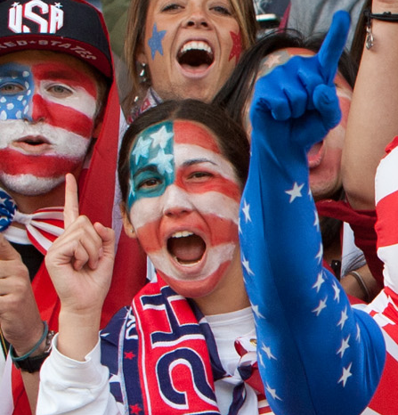 U.S. supporters cheer during the group G women's soccer match between the United States and Colombia. (AP)
