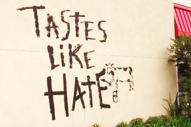 A vandalized Chick-fil-A store in Torrance, Calif. (Reuters)