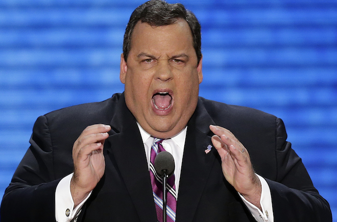 New Jersey Governor Chris Christie addresses the Republican National Convention in Tampa, Fla., on Tuesday, Aug. 28, 2012. (AP/J. Scott Applewhite)