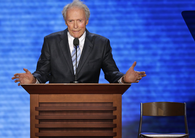 Actor Clint Eastwood addresses the Republican National Convention in Tampa, Fla., on Thursday, Aug. 30, 2012. (AP Photo/J. Scott Applewhite)