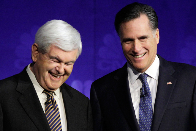 Newt Gingrich and Mitt Romney (AP/Paul Sancya)