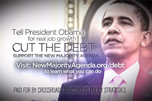 An ad attacking President Obama's policies paid for by Crossroads Grassroots Policy Strategies. (Crossroads GPS)