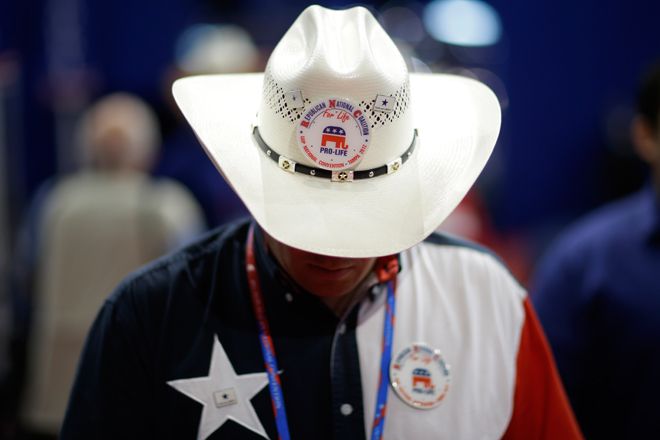 A Texas delegate on the floor of the Republican National Convention in Tampa, Fla. (AP/David Goldman)