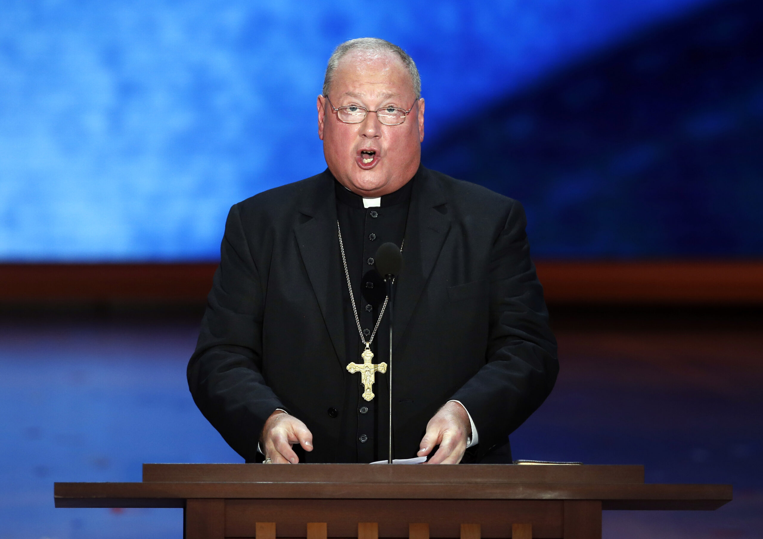 New York Cardinal Timothy Dolan, president of the United States Conference of Catholic Bishops, delivers the closing benediction during the final session of the Republican National Convention in Tampa, Florida August 30, 2012. Picture taken August 30, 2012.  REUTERS/Mike Segar (UNITED STATES - Tags: POLITICS ELECTIONS RELIGION) (Reuters)