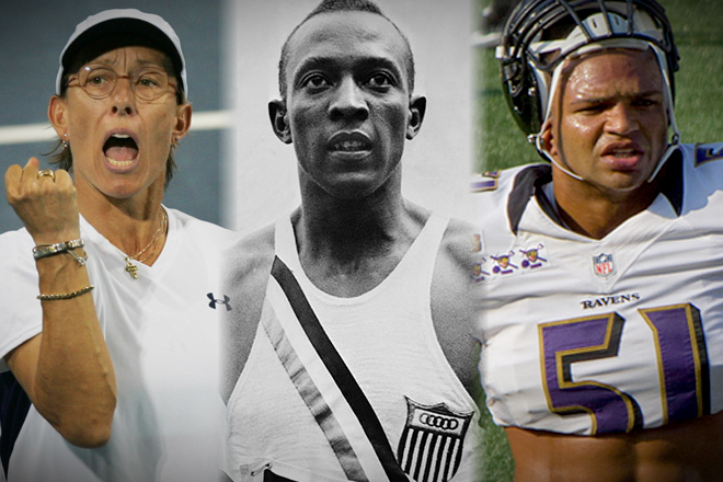 Martina Navratilova, Jesse Owens, Brendon Ayanbadejo. (AP)