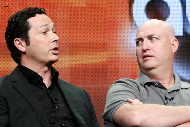 "Last Resort" co-creators and executive producers Karl Gajdusek and Shawn Ryan. (AP/Todd Williamson/Invision)