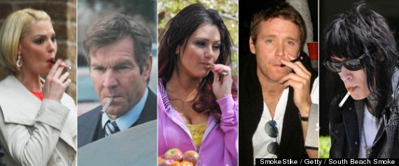 From left to right: Katherine Heigl, Dennis Quaid, JWOWW, Kevin Connolly, Trace Cyrus (South Beach Smoke)