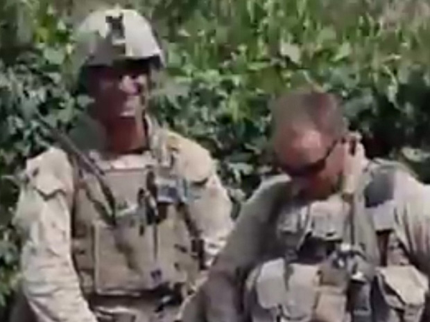 Still from YouTube video of marines urinating on dead Taliban fighters (YouTube)
