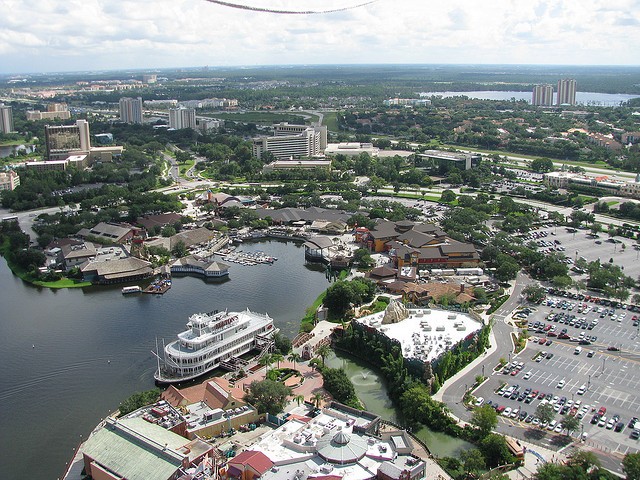 An aerial photograph of Disney World in Kissimmee, Florida.