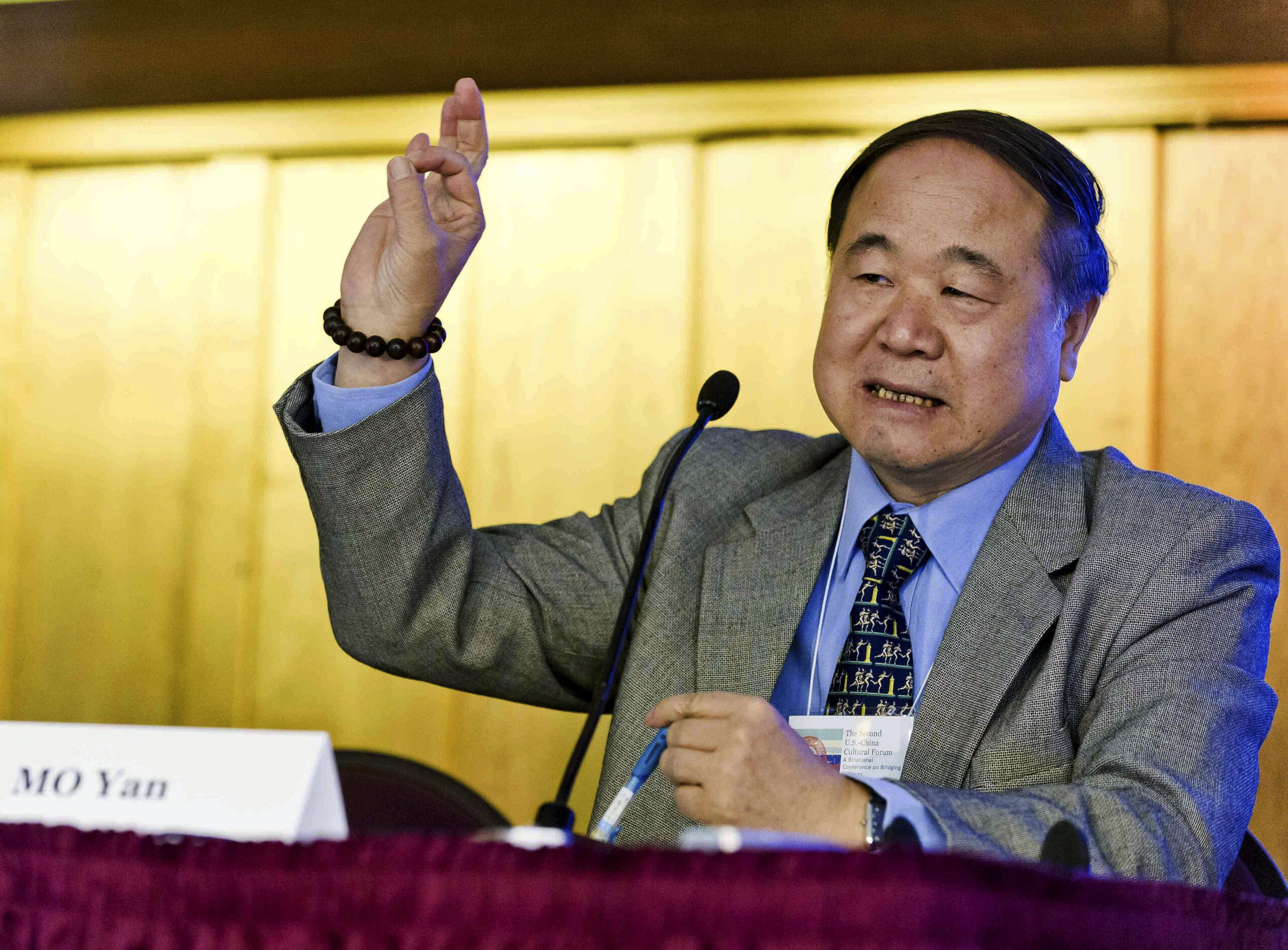 In this photo taken Oct. 15, 2010, Chinese writer Mo Yan delivers a speech at the University of California in Berkeley, United States. (AP Photo) CHINA OUT (Associated Press)