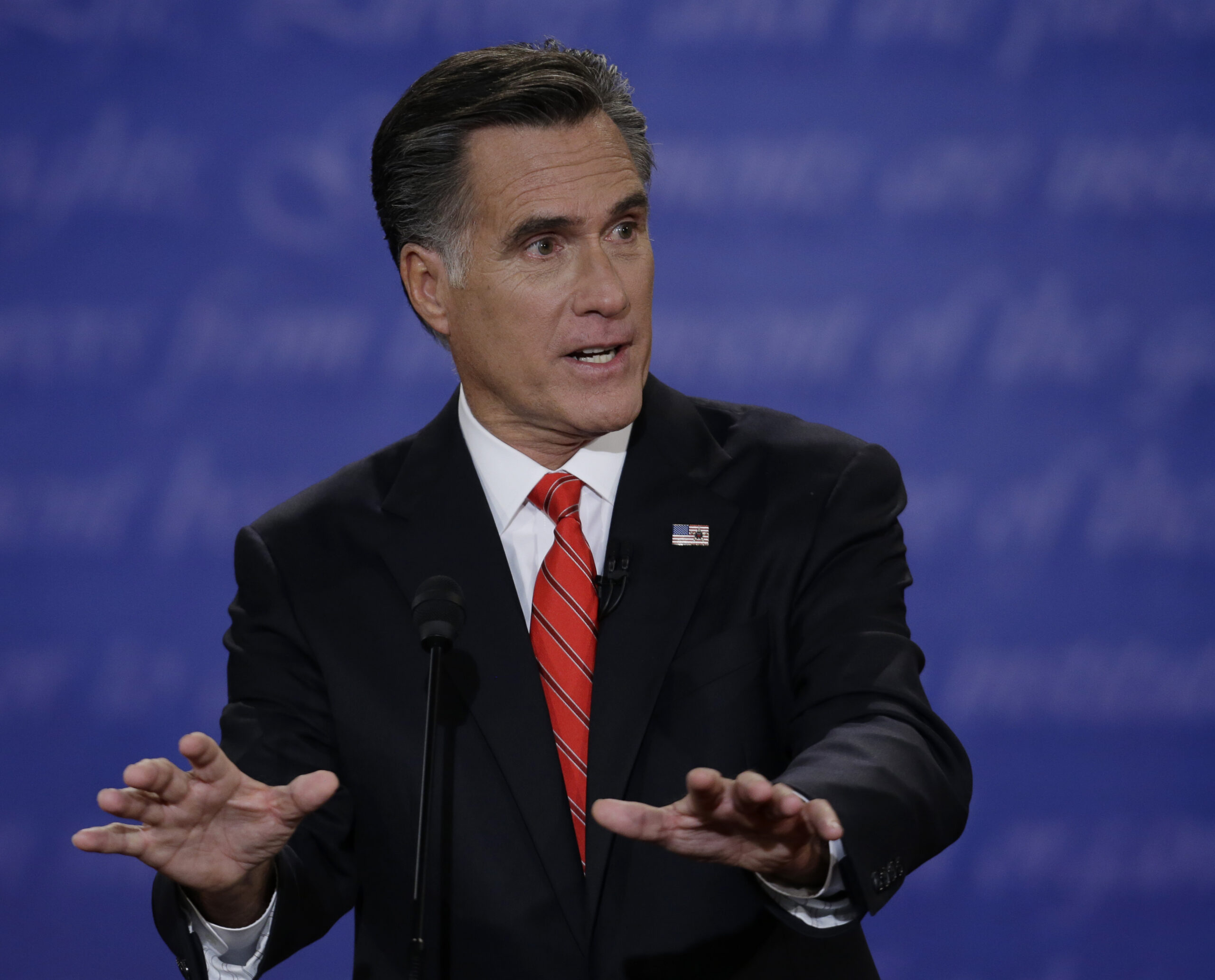 Republican presidential nominee Mitt Romney speaks during the first presidential debate with President Barack Obama at the University of Denver. (AP/Eric Gay)