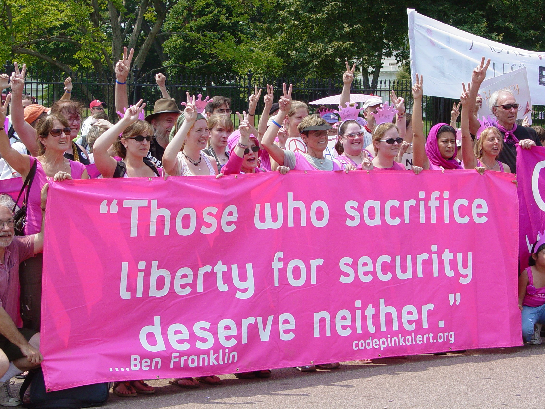 Code Pink activists outside the White House (Wikimedia)