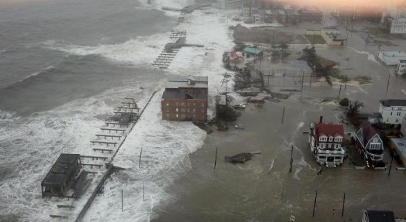 Partially submerged boardwalk in Atlantic City, NJ (Twitpic via @musiclova78)