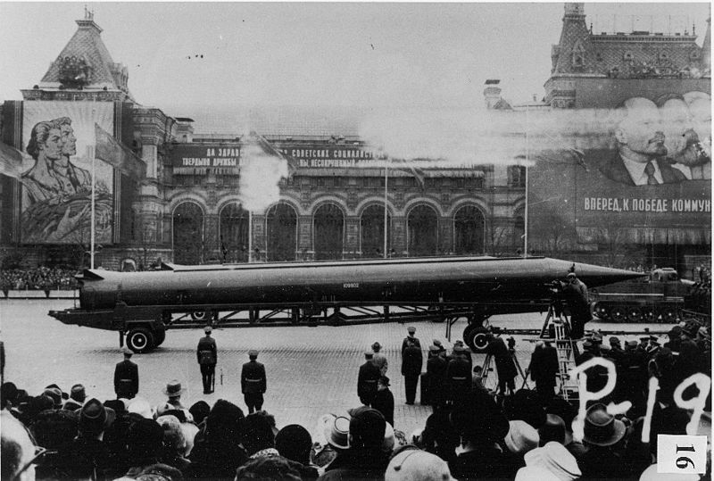 CIA reference photograph of Soviet R-12 intermediate-range nuclear ballistic missile (NATO designation SS-4) in Red Square, Moscow