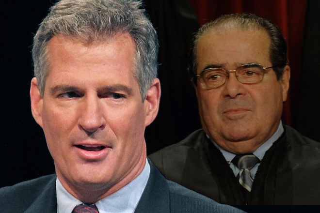 Scott Brown and Antonin Scalia (AP)