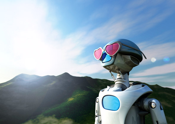 Optimistic robot --- Image by Â© Volker Moehrke/Corbis (Volker Moehrke)