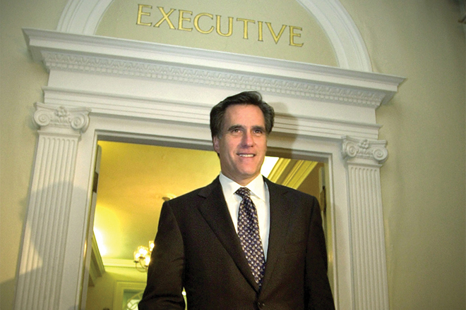 Massachusetts Gov.-elect Mitt Romney at the Statehouse in Boston, Nov. 7, 2002. (AP/Steven Senne)