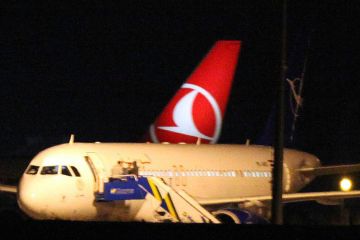 A Syrian passenger plane is seen after it was forced to land at Ankara airport. (Getty Images/Adem Altan)
